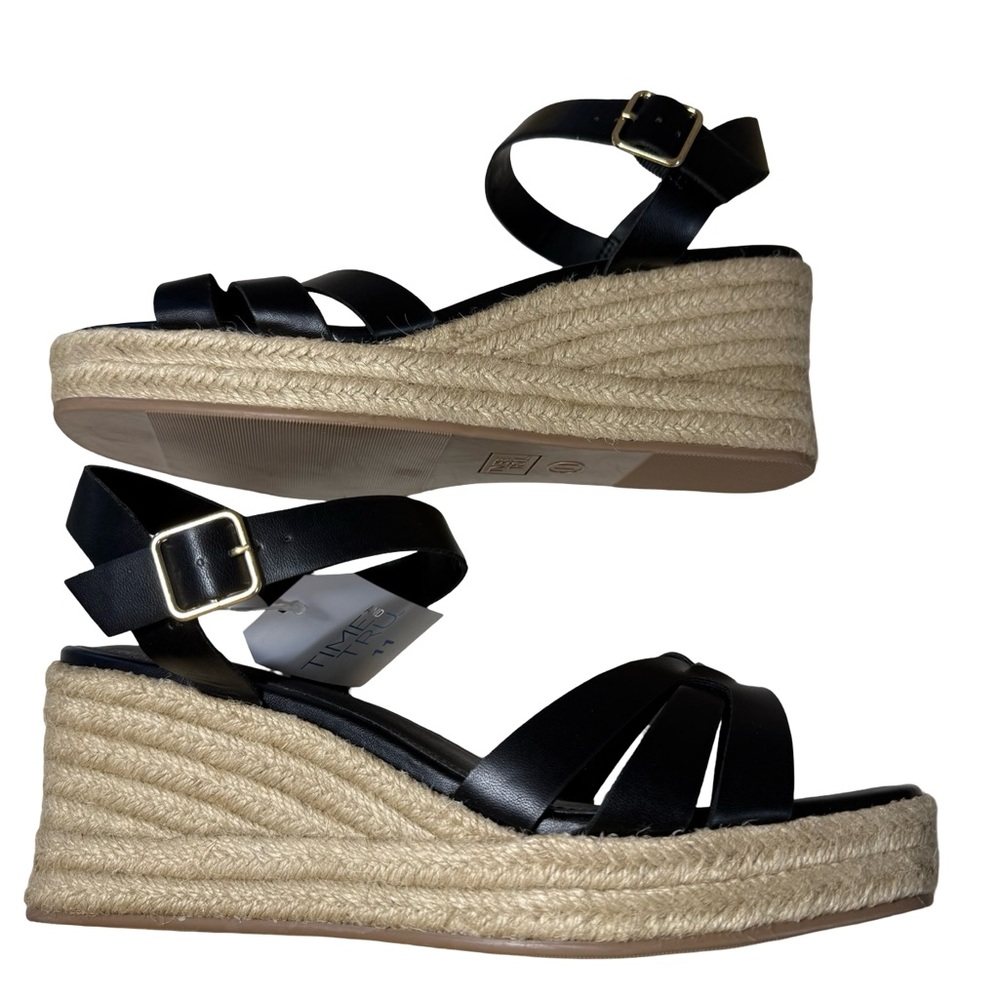 Time and Tru Black Espadrille Wedge Sandals Size 11 NWT - Picture 4 of 11